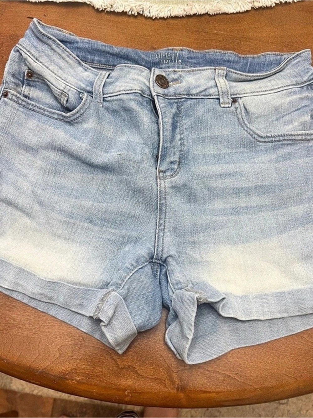 Time and Tru Mid Rise Cuffed 4" Denim Short Shorts Blue